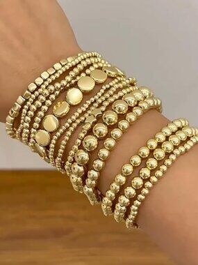 Beaded Bracelet Set Women Gold Tone Stackable Fashion Jewelry Trendy Layerings